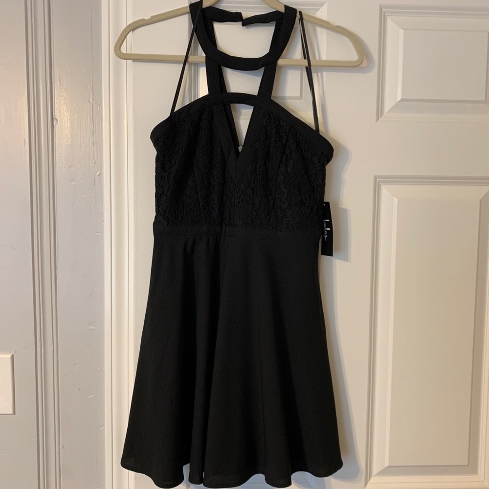 LuLus Black Skater Cocktail Dress